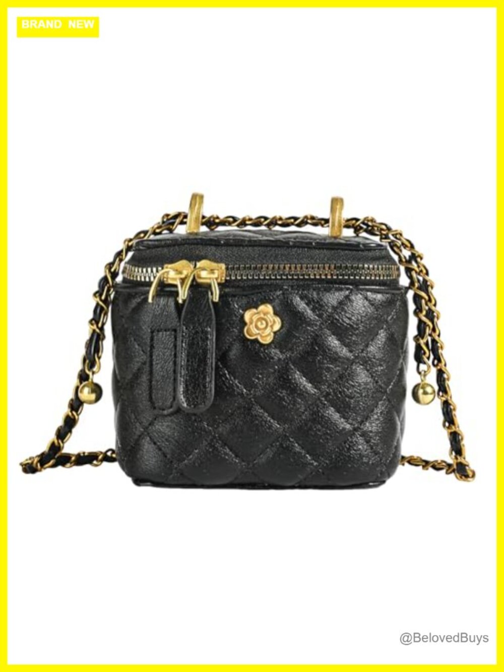 Mini Quilted Faux Leather Crossbody Bag with Chain Strap - Women's Top Handle
